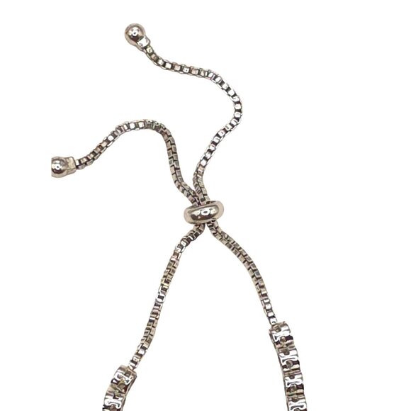 Adjustable Silver-Tone Bracelet With Clear Rhinestones & Box Chain Design - Picture 8 of 8